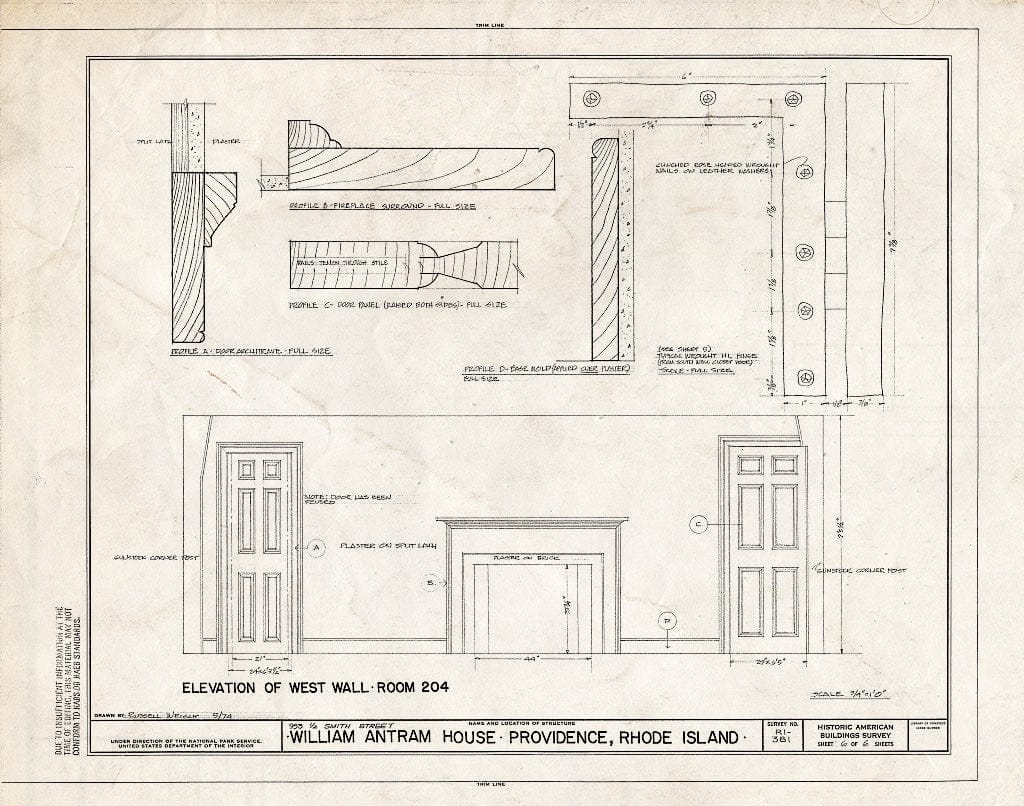 Blueprint HABS RI,4-PROV,16- (Sheet 6 of 6) - William Antram House, 953 1/2 Smith Street, Providence, Providence County, RI