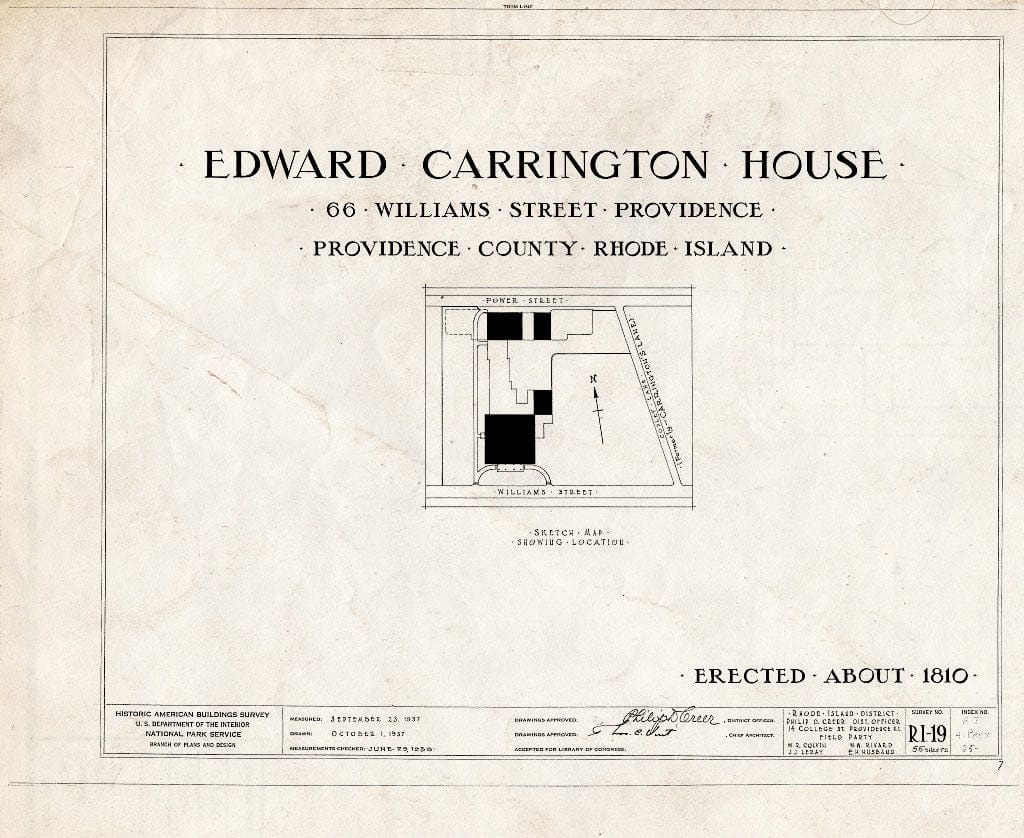 Blueprint HABS RI,4-PROV,25- (Sheet 0 of 55) - Edward Carrington House, 66 Williams Street, Providence, Providence County, RI