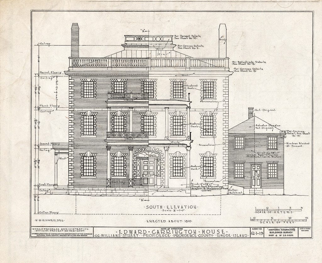 Blueprint HABS RI,4-PROV,25- (Sheet 4 of 55) - Edward Carrington House, 66 Williams Street, Providence, Providence County, RI