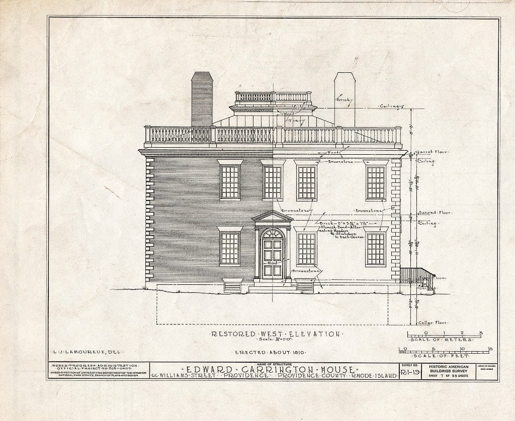 Blueprint HABS RI,4-PROV,25- (Sheet 7 of 55) - Edward Carrington House, 66 Williams Street, Providence, Providence County, RI