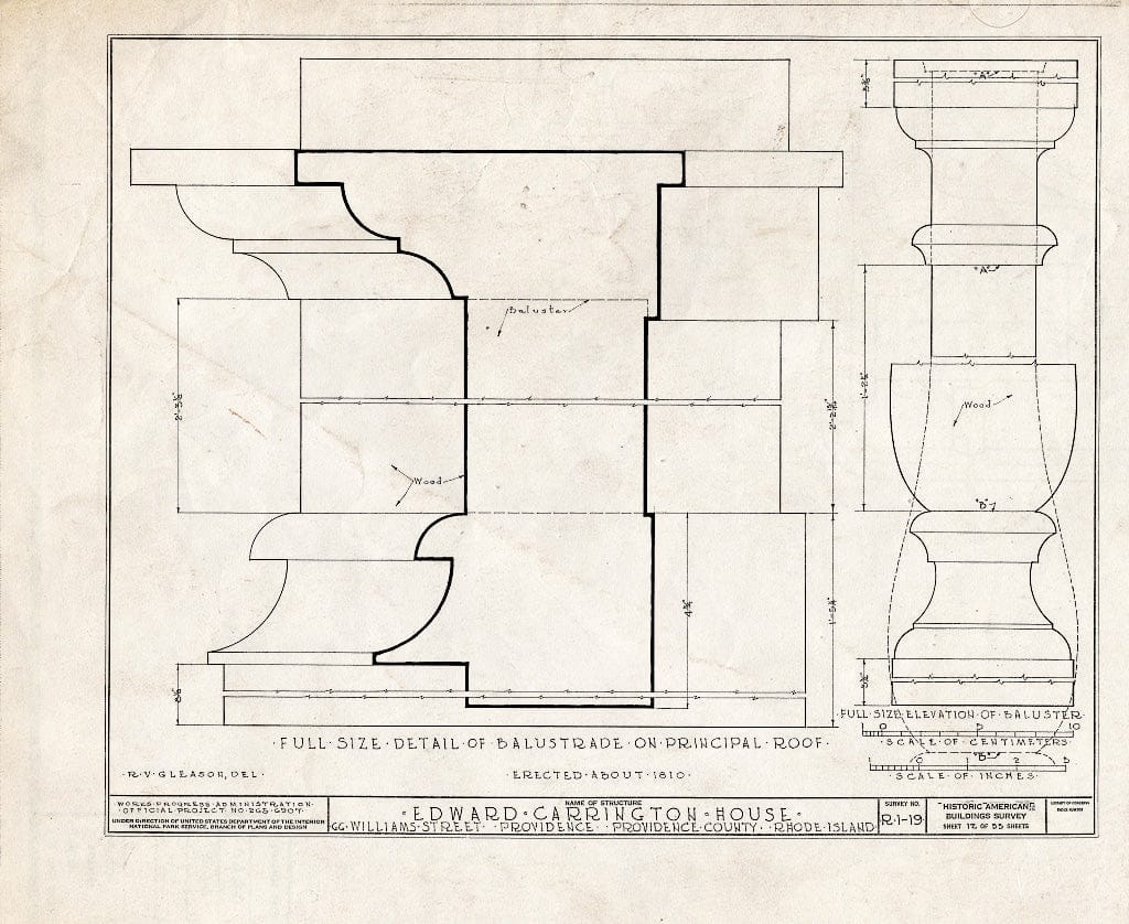 Blueprint HABS RI,4-PROV,25- (Sheet 12 of 55) - Edward Carrington House, 66 Williams Street, Providence, Providence County, RI