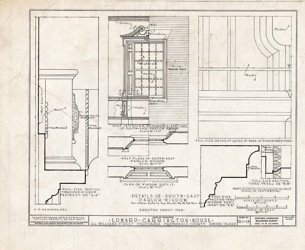 Blueprint HABS RI,4-PROV,25- (Sheet 14 of 55) - Edward Carrington House, 66 Williams Street, Providence, Providence County, RI