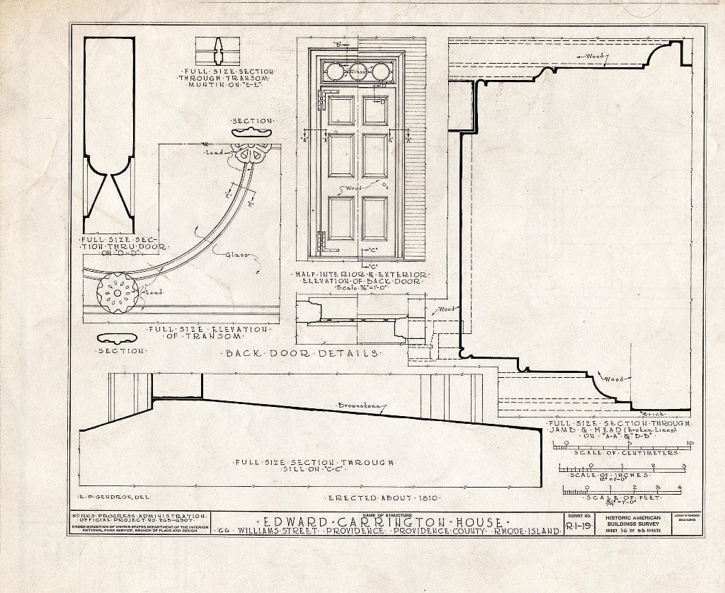Blueprint HABS RI,4-PROV,25- (Sheet 16 of 55) - Edward Carrington House, 66 Williams Street, Providence, Providence County, RI