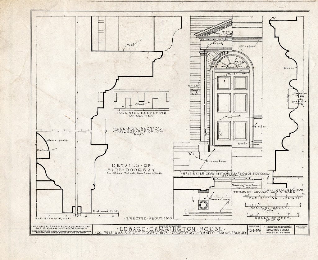 Blueprint HABS RI,4-PROV,25- (Sheet 17 of 55) - Edward Carrington House, 66 Williams Street, Providence, Providence County, RI