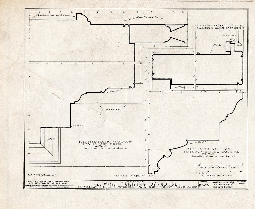 Blueprint HABS RI,4-PROV,25- (Sheet 18 of 55) - Edward Carrington House, 66 Williams Street, Providence, Providence County, RI