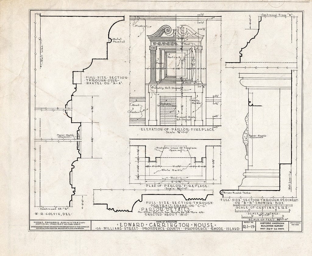 Blueprint HABS RI,4-PROV,25- (Sheet 38 of 55) - Edward Carrington House, 66 Williams Street, Providence, Providence County, RI