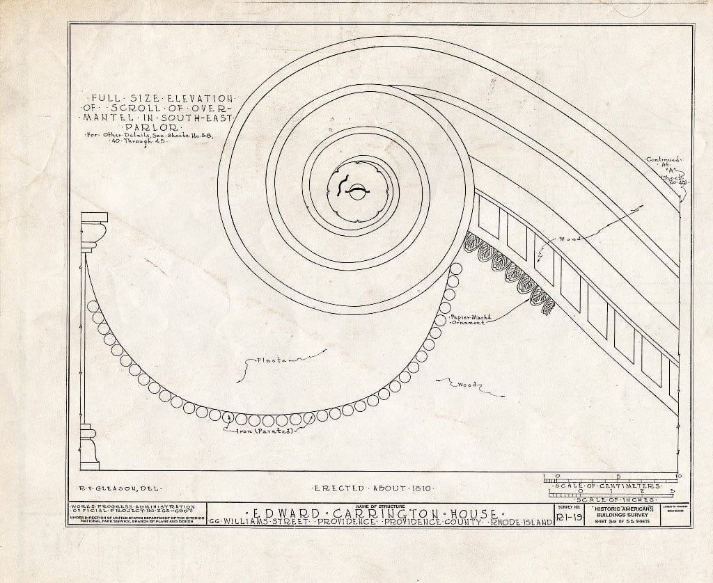 Blueprint HABS RI,4-PROV,25- (Sheet 39 of 55) - Edward Carrington House, 66 Williams Street, Providence, Providence County, RI