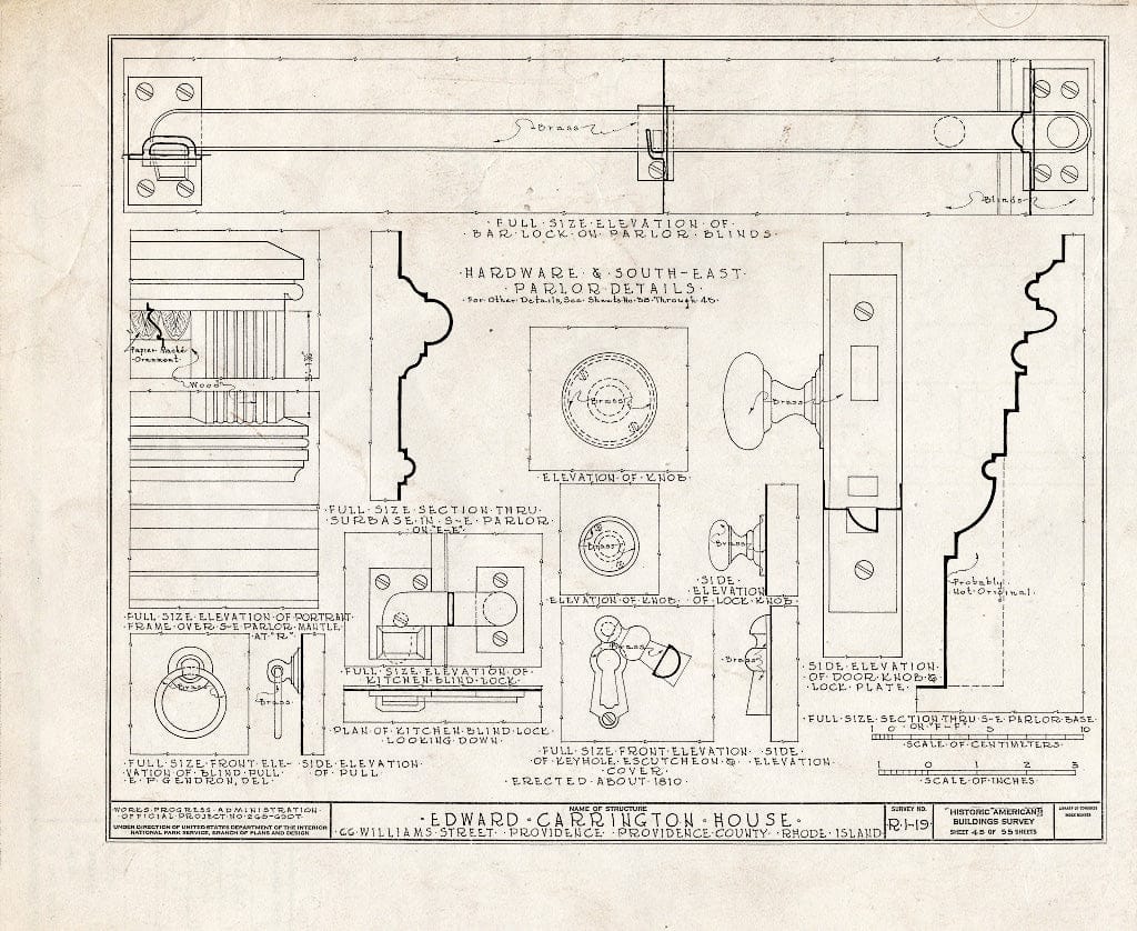 Blueprint HABS RI,4-PROV,25- (Sheet 45 of 55) - Edward Carrington House, 66 Williams Street, Providence, Providence County, RI