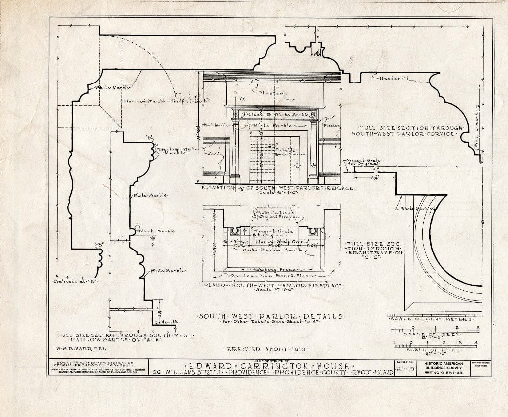 Blueprint HABS RI,4-PROV,25- (Sheet 46 of 55) - Edward Carrington House, 66 Williams Street, Providence, Providence County, RI