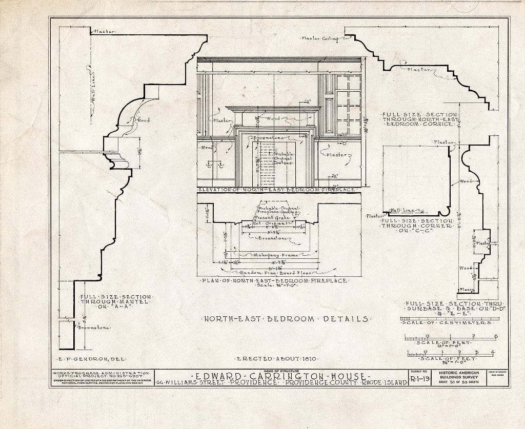 Blueprint HABS RI,4-PROV,25- (Sheet 51 of 55) - Edward Carrington House, 66 Williams Street, Providence, Providence County, RI
