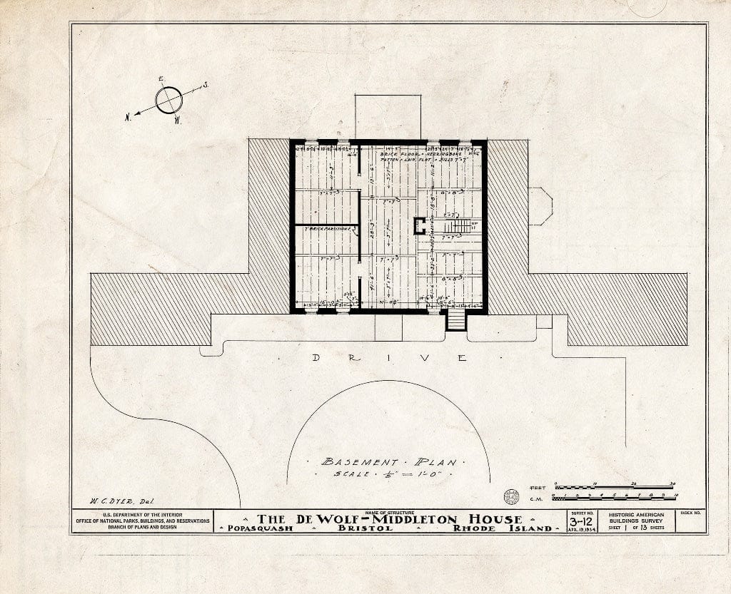 Blueprint HABS RI,1-BRIST,6- (Sheet 1 of 13) - DeWolf-Middleton House, Poppasquash Road, Bristol, Bristol County, RI