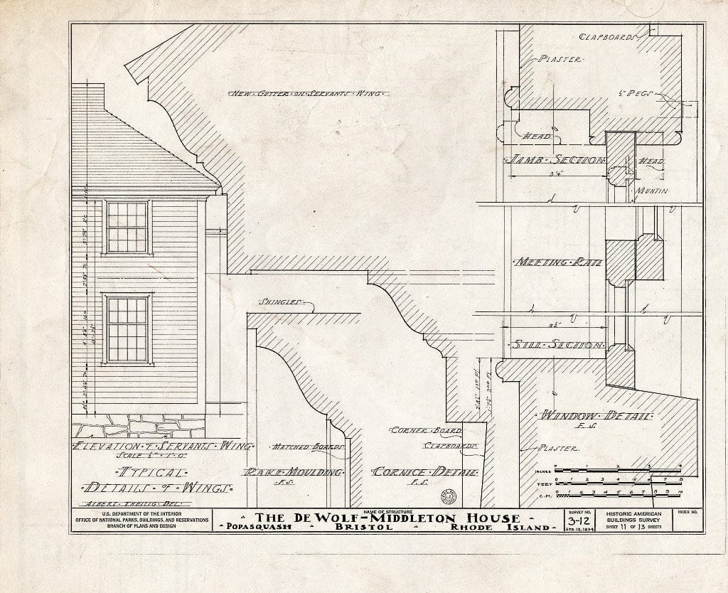Blueprint HABS RI,1-BRIST,6- (Sheet 11 of 13) - DeWolf-Middleton House, Poppasquash Road, Bristol, Bristol County, RI
