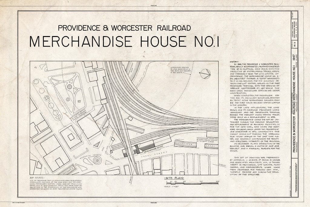 Blueprint HAER RI,4-PROV,176A- (Sheet 1 of 5) - Providence & Worcester Railroad, Freight House, Canal Street, Providence, Providence County, RI