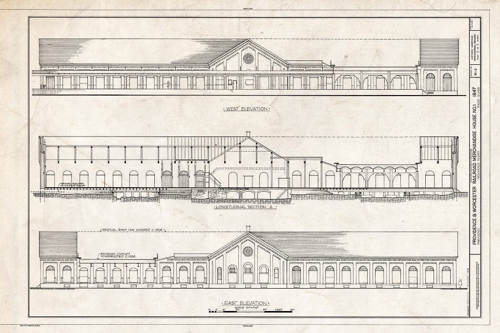 Blueprint HAER RI,4-PROV,176A- (Sheet 3 of 5) - Providence & Worcester Railroad, Freight House, Canal Street, Providence, Providence County, RI