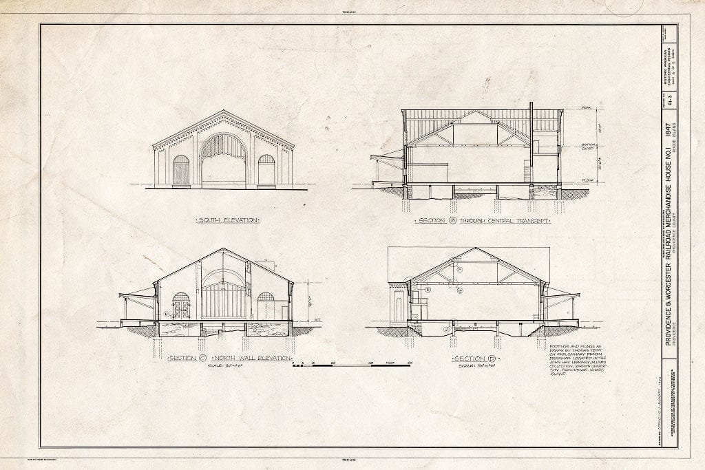 Blueprint HAER RI,4-PROV,176A- (Sheet 4 of 5) - Providence & Worcester Railroad, Freight House, Canal Street, Providence, Providence County, RI