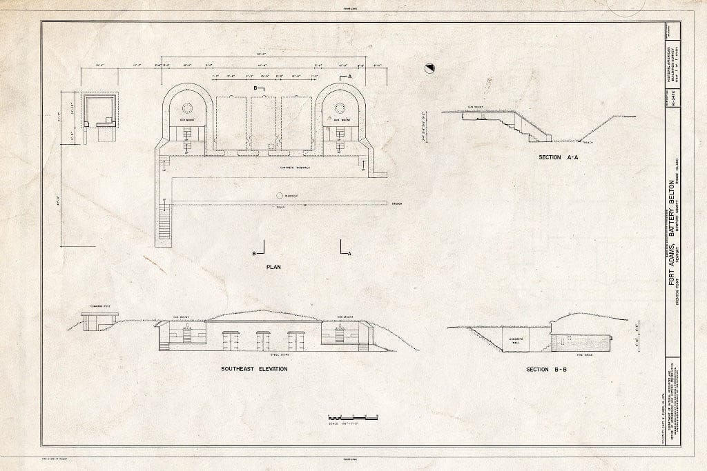 Blueprint HABS RI,3-NEWP,54E- (Sheet 1 of 1) - Fort Adams, Battery Belton, Brenton Point, Newport, Newport County, RI