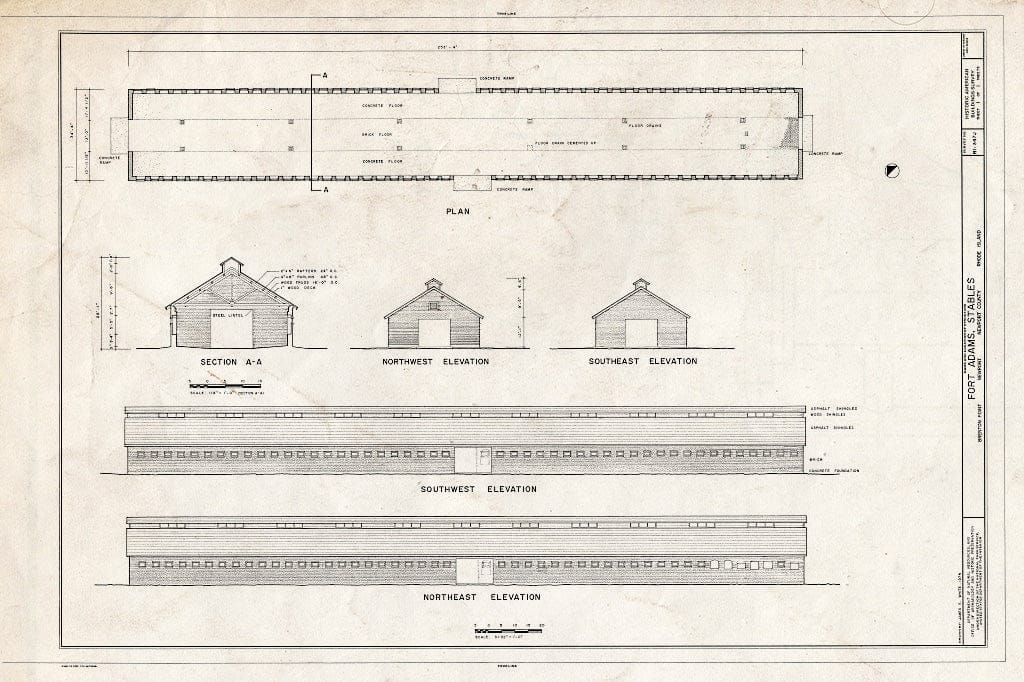 Blueprint HABS RI,3-NEWP,54J- (Sheet 1 of 1) - Fort Adams, Stables, Brenton Point, Newport, Newport County, RI