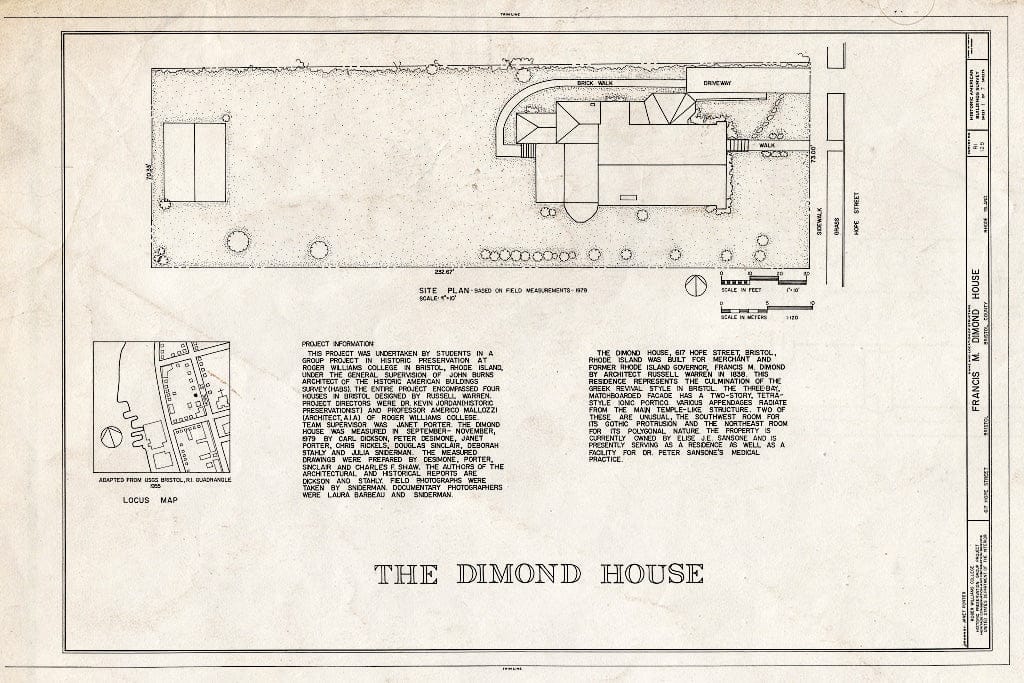 Blueprint HABS RI,1-BRIST,19- (Sheet 1 of 7) - Francis M. Dimond House, 617 Hope Street, Bristol, Bristol County, RI