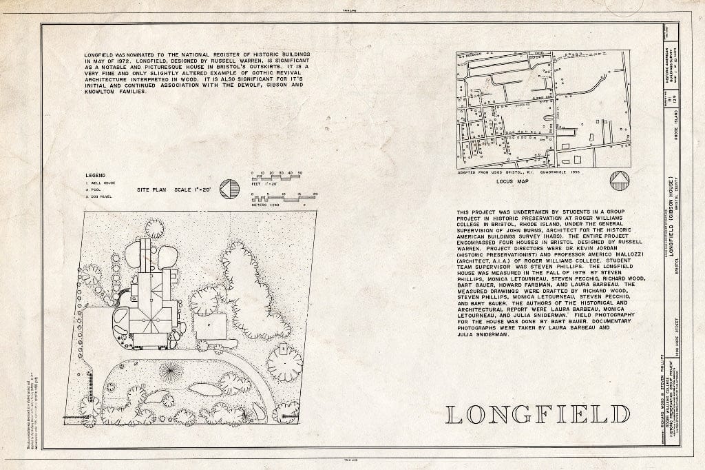 Blueprint HABS RI,1-BRIST,20- (Sheet 1 of 10) - Longfield, 1200 Hope Street, Bristol, Bristol County, RI