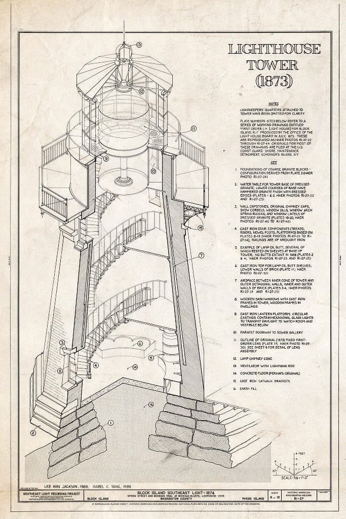 Blueprint HAER RI,5-NESH,1- (Sheet 6 of 12) - Block Island Southeast Light, Spring Street & Mohegan Trail at Mohegan Bluffs, New Shoreham, Washington County, RI