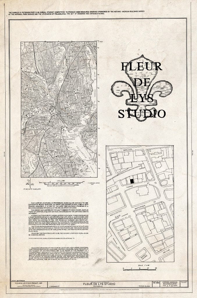 Blueprint HABS RI,4-PROV,190- (Sheet 1 of 5) - Fleur De LYS Studio, 7 Thomas Street, Providence, Providence County, RI