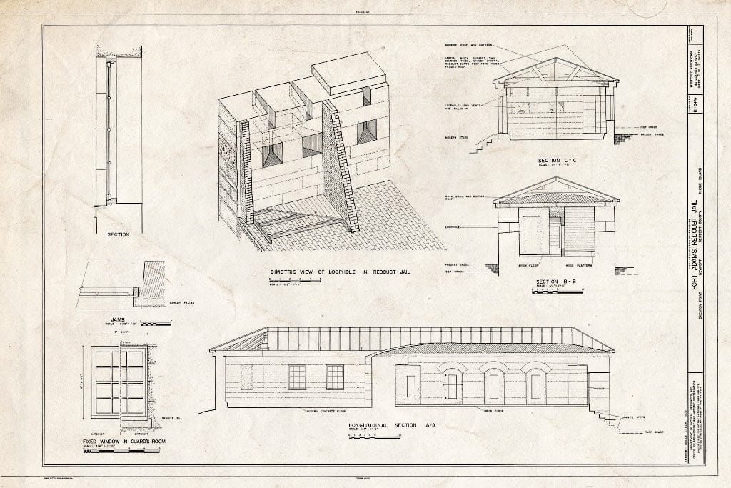 Blueprint HABS RI,3-NEWP,54A- (Sheet 2 of 2) - Fort Adams, Redoubt Jail, Newport, Newport County, RI