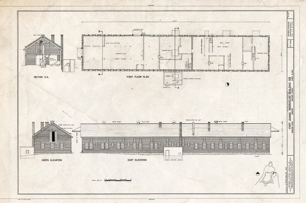 Blueprint HABS RI,3-NEWP,54C- (Sheet 1 of 2) - Fort Adams, Warehouse Building No. 93, Newport, Newport County, RI