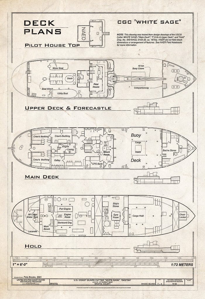 Blueprint HAER RI,1-BRIST.V,1- (Sheet 2 of 4) - U.S. Coast Guard Cutter White SAGE, U.S. Coast Guard 1st District Base, 1 Thames Street, Bristol, Bristol County, RI