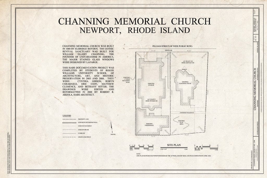 Blueprint Site Plan & Statement of Significance - Channing Memorial Church, 135 Pelham Street, Newport, Newport County, RI