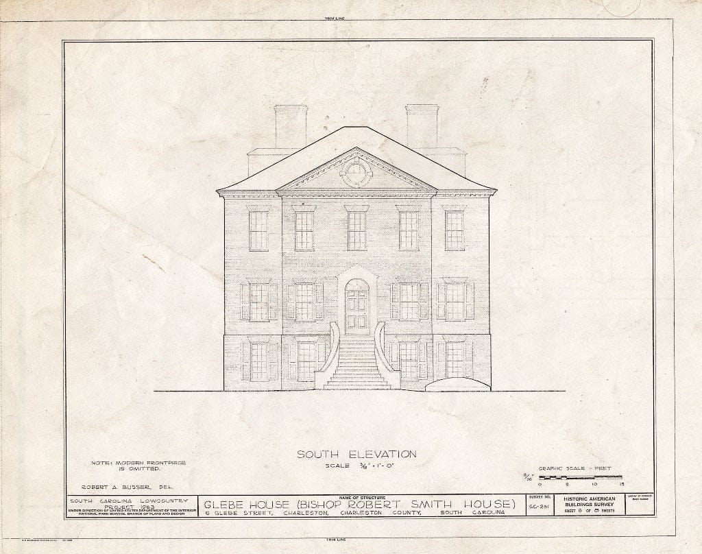 Blueprint HABS SC,10-Char,169- (Sheet 5 of 8) - Glebe House, 6 Glebe Street, Charleston, Charleston County, SC