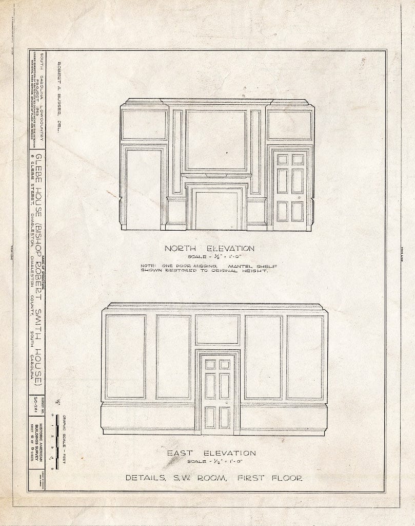Blueprint HABS SC,10-Char,169- (Sheet 6 of 8) - Glebe House, 6 Glebe Street, Charleston, Charleston County, SC