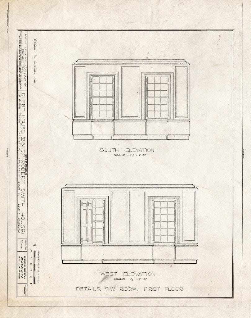 Blueprint HABS SC,10-Char,169- (Sheet 7 of 8) - Glebe House, 6 Glebe Street, Charleston, Charleston County, SC