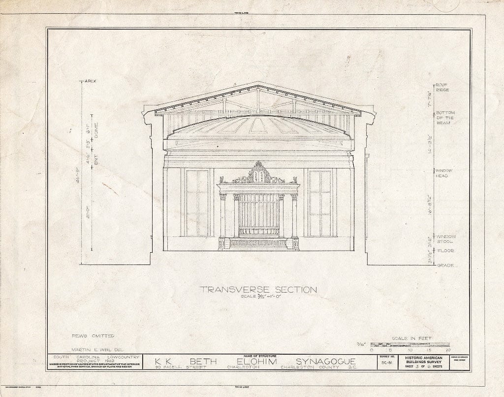 Blueprint HABS SC,10-Char,41- (Sheet 3 of 6) - Kahal Kadosh Beth Elohim Synagogue, 90 Hasell Street, Charleston, Charleston County, SC