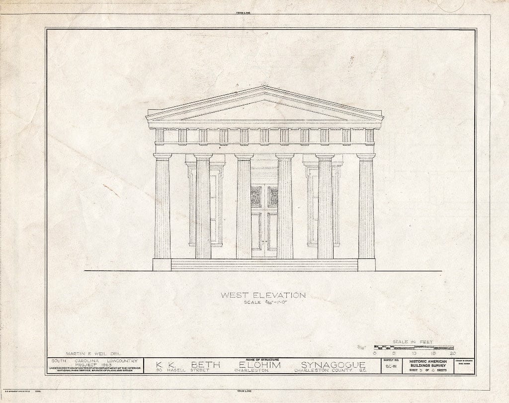 Blueprint HABS SC,10-Char,41- (Sheet 5 of 6) - Kahal Kadosh Beth Elohim Synagogue, 90 Hasell Street, Charleston, Charleston County, SC