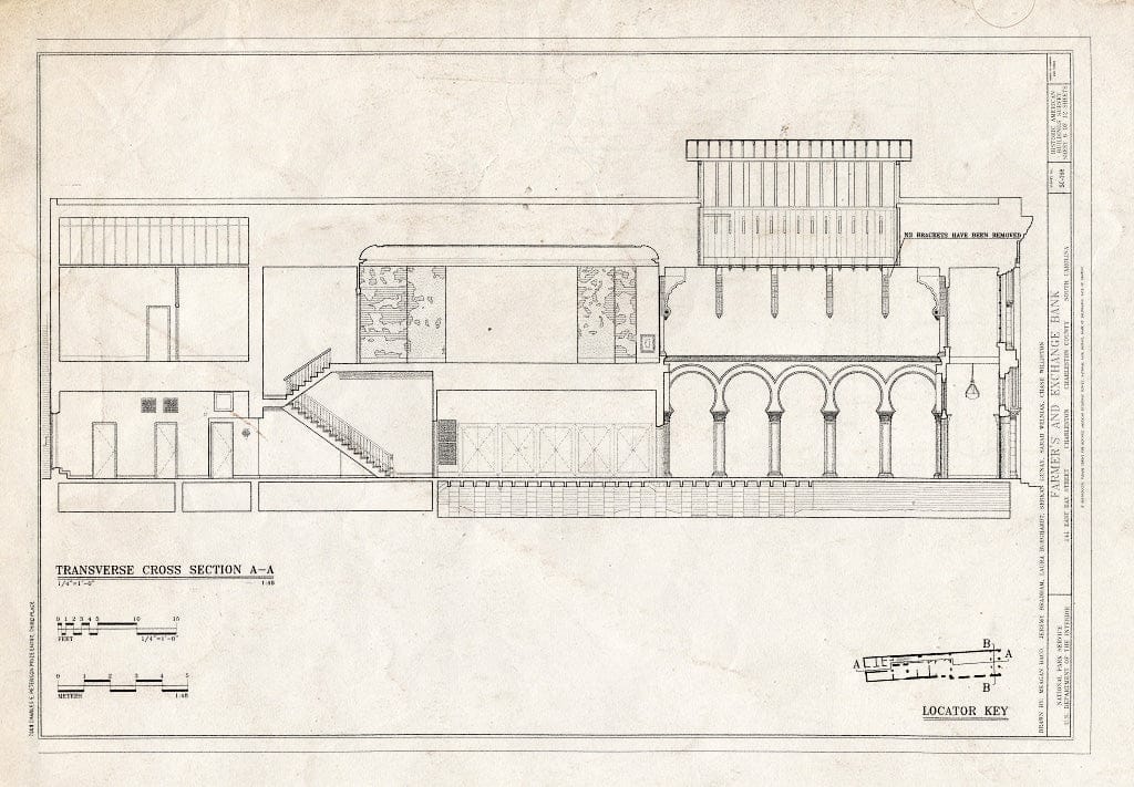 Blueprint Transverse Cross Section - Farmers' & Exchange Bank, 141 East Bay Street, Charleston, Charleston County, SC
