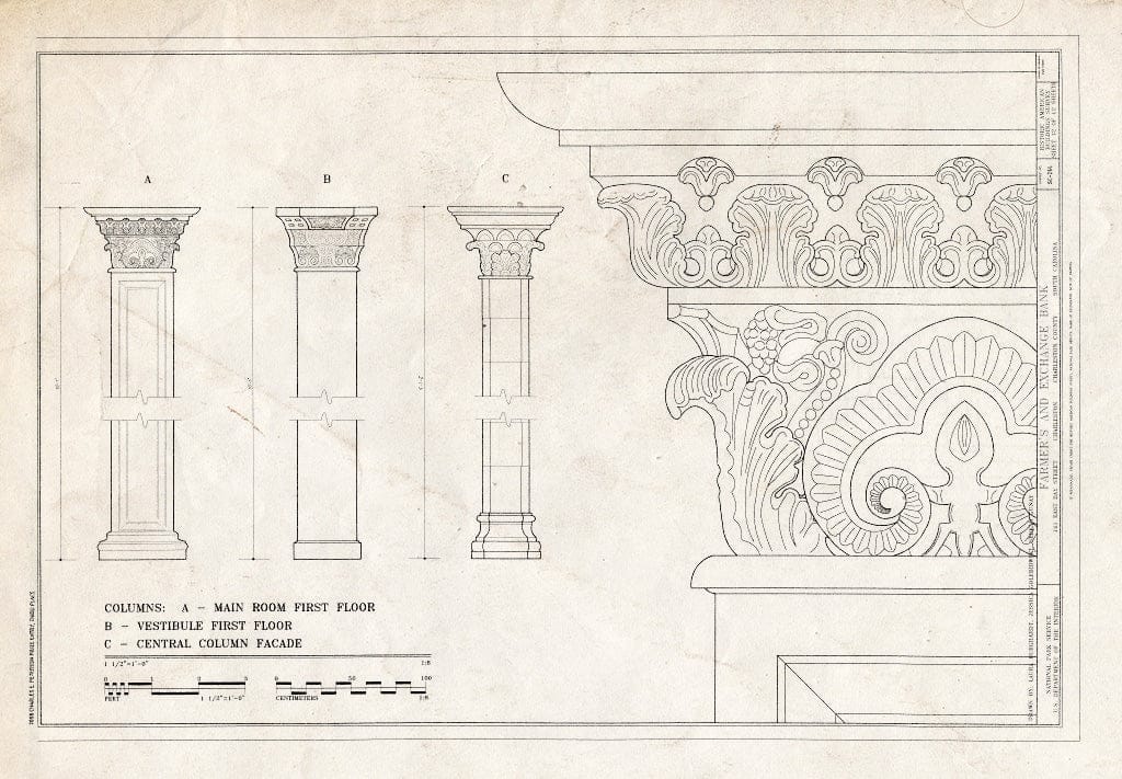 Blueprint Column Details - Farmers' & Exchange Bank, 141 East Bay Street, Charleston, Charleston County, SC