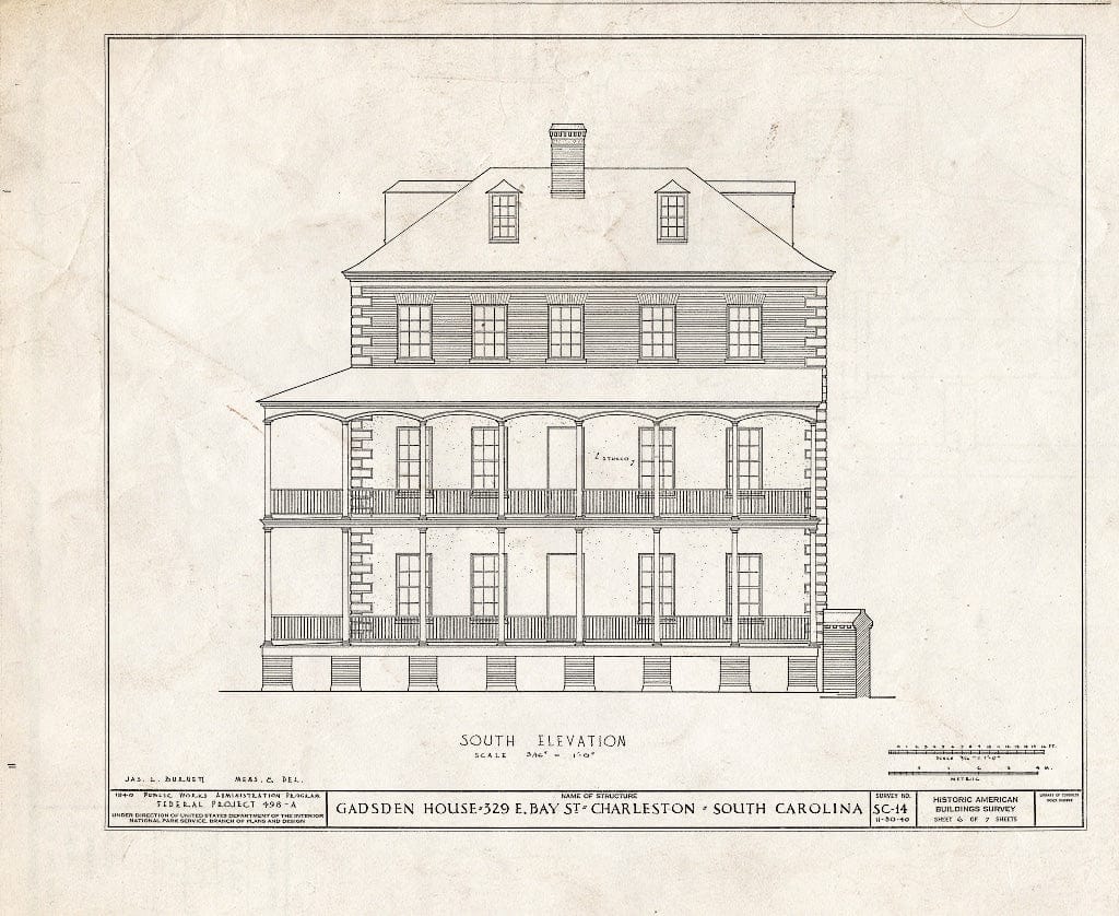 Blueprint HABS SC,10-Char,49- (Sheet 6 of 7) - Morris-Gadsden House, 329 East Bay Street, Charleston, Charleston County, SC