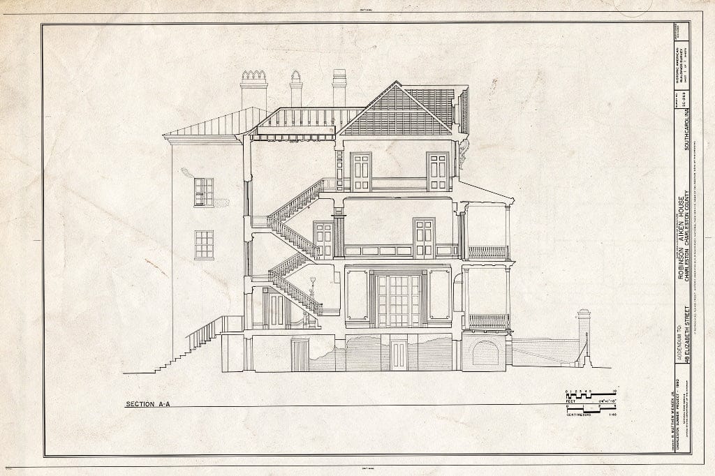 Blueprint HABS SC,10-Char,177- (Sheet 1 of 10) - Robinson-Aiken House, 48 Elizabeth Street, Charleston, Charleston County, SC