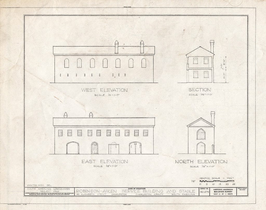Blueprint HABS SC,10-Char,177B- (Sheet 2 of 3) - Robinson-Aiken Service Building & Stable, 48 Elizabeth Street, Charleston, Charleston County, SC