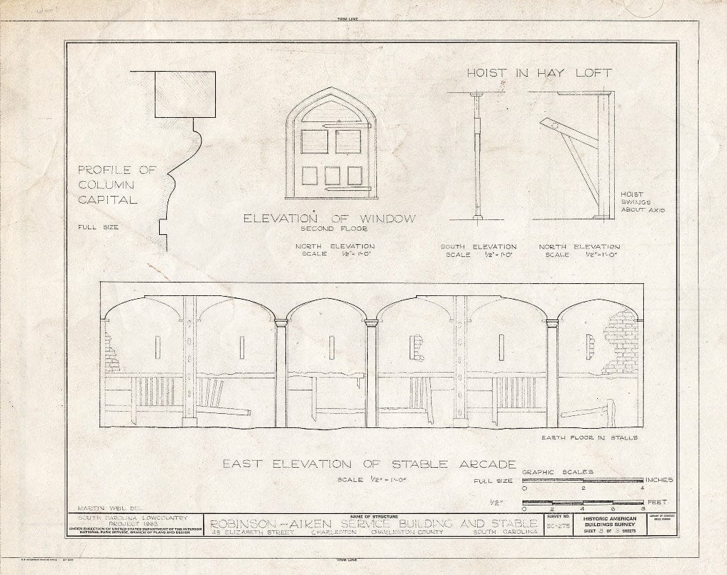 Blueprint HABS SC,10-Char,177B- (Sheet 3 of 3) - Robinson-Aiken Service Building & Stable, 48 Elizabeth Street, Charleston, Charleston County, SC