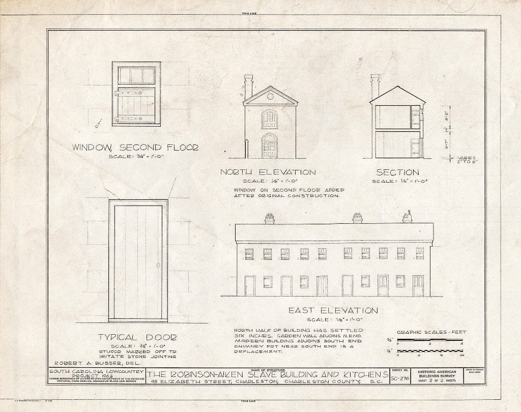 Blueprint HABS SC,10-Char,177C- (Sheet 2 of 2) - Robinson-Aiken Slave Building & Kitchens, 48 Elizabeth Street, Charleston, Charleston County, SC