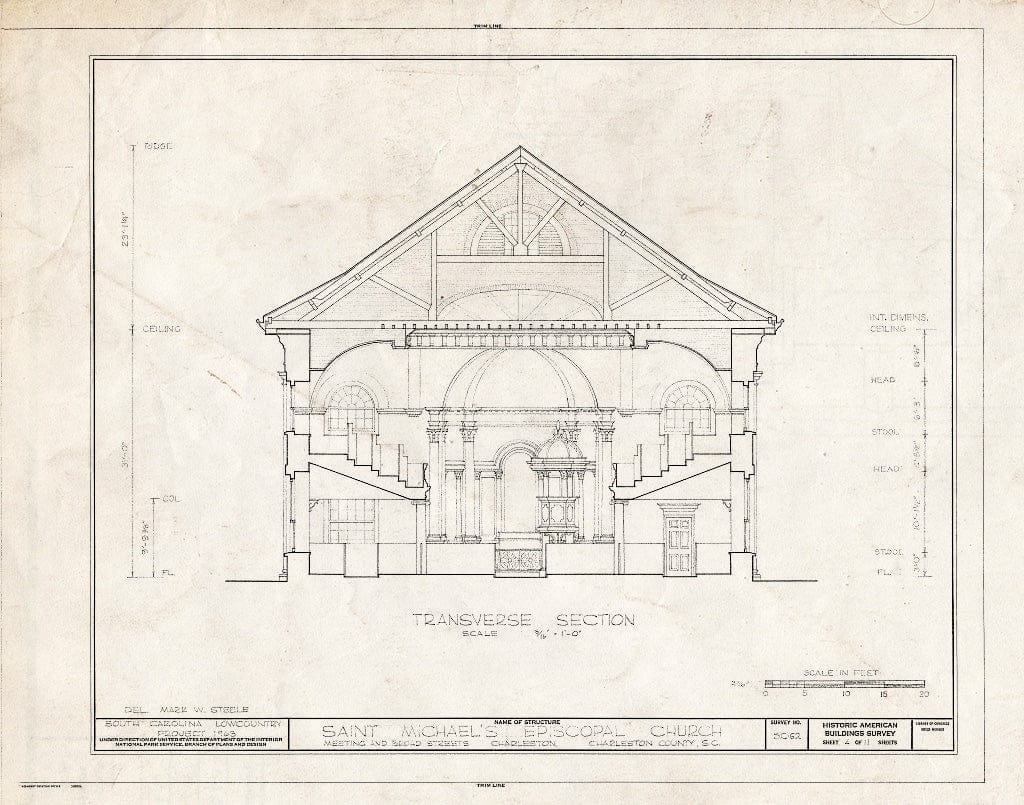 Blueprint HABS SC,10-Char,8- (Sheet 4 of 11) - St. Michael's Episcopal Church, 80 Meeting Street, Charleston, Charleston County, SC