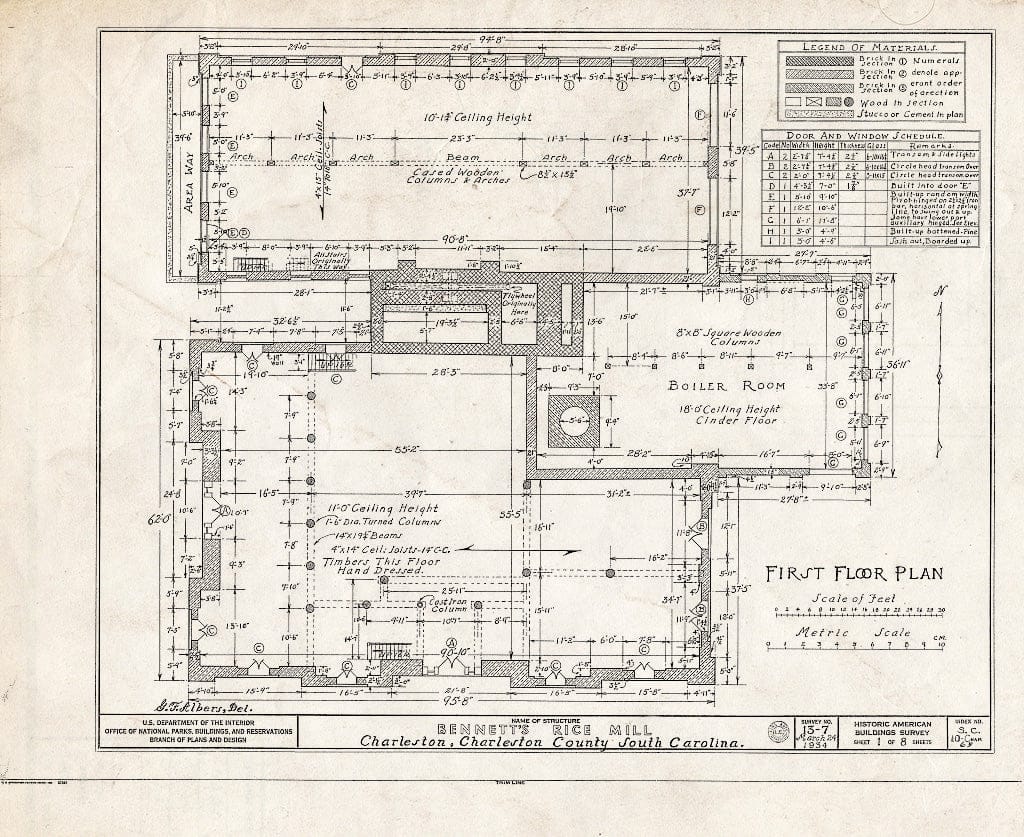 Blueprint HABS SC,10-Char,65-[1992(HABS):SC-1] (Sheet 1 of 8) - Bennett's Rice Mill, Between East Bay, Hasell, Concord & Laurens Streets, Charleston, Charleston County, SC