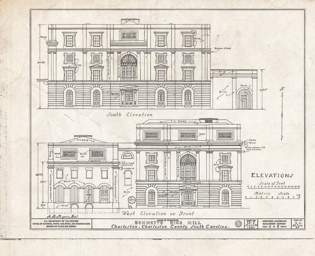 Blueprint HABS SC,10-Char,65-[1992(HABS):SC-1] (Sheet 6 of 8) - Bennett's Rice Mill, Between East Bay, Hasell, Concord & Laurens Streets, Charleston, Charleston County, SC