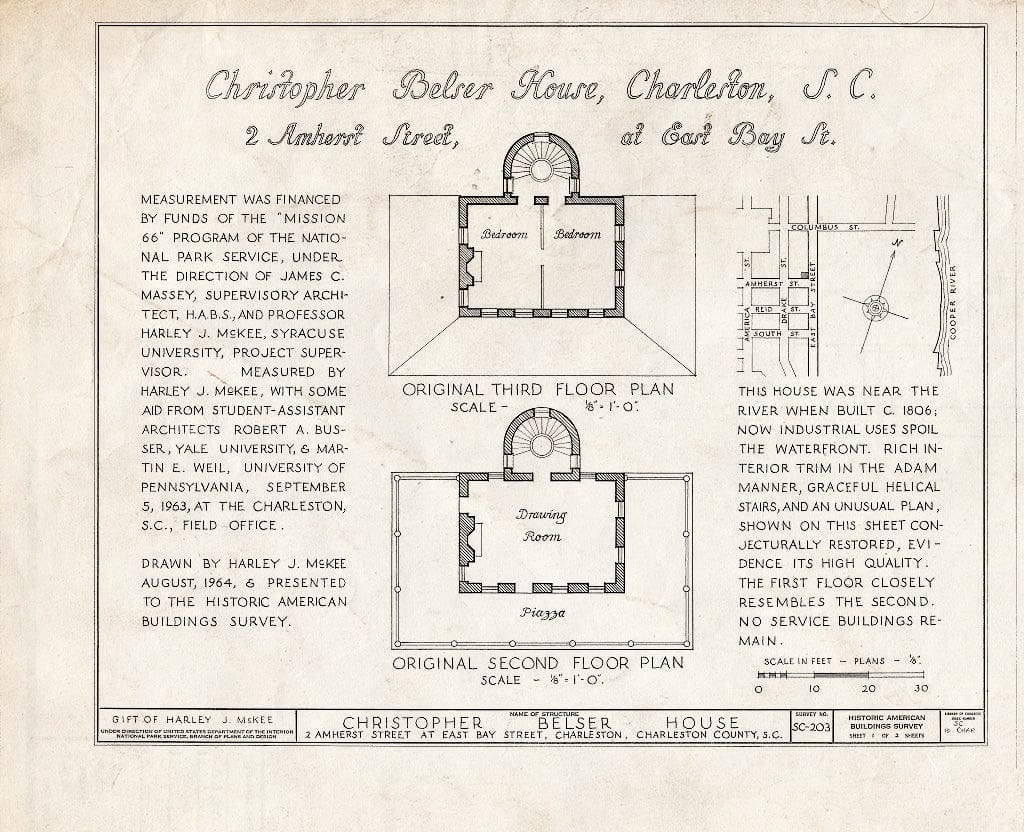Blueprint HABS SC,10-Char,155- (Sheet 1 of 2) - Christopher Belser House, 2 Amherst Street, Charleston, Charleston County, SC