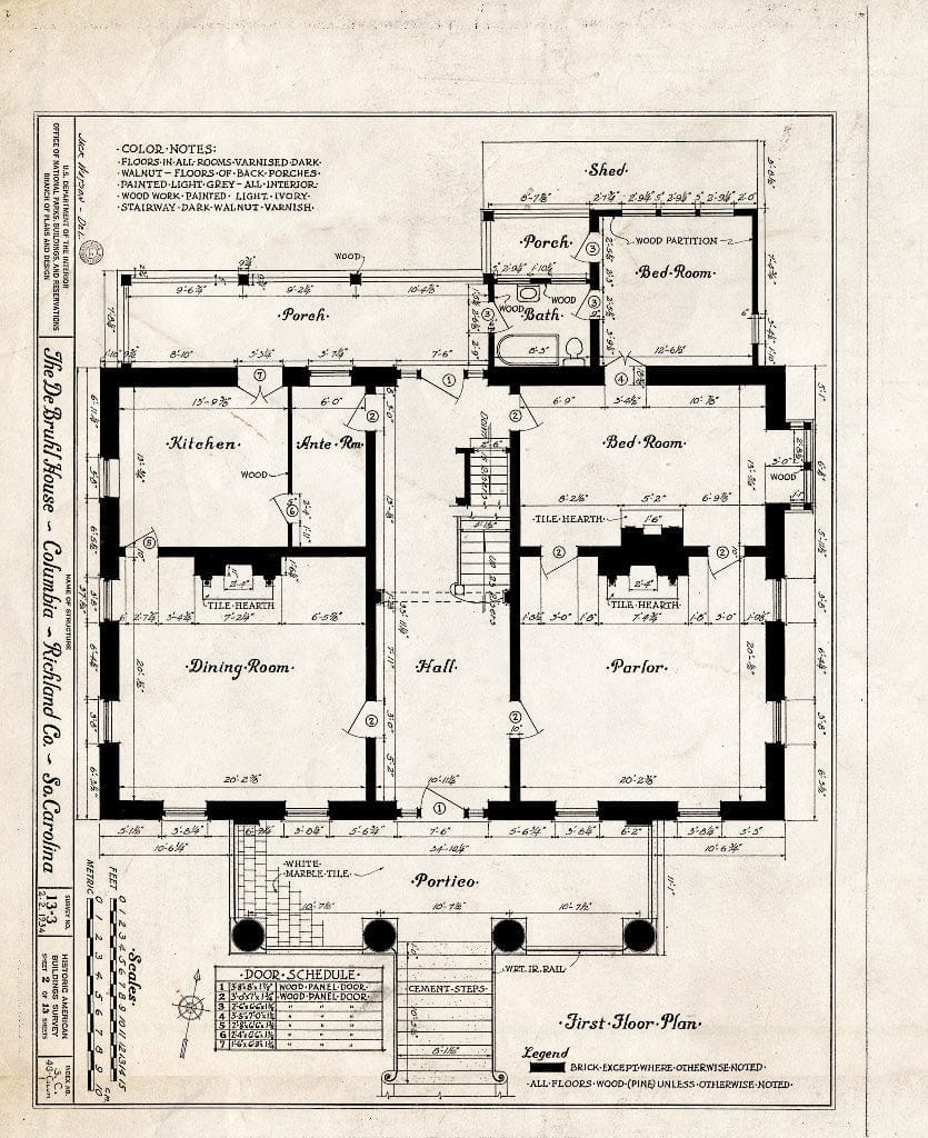 Blueprint HABS SC,40-COLUM,1- (Sheet 2 of 13) - DeBruhl-Marshall House, 1401 Laurel Street, Columbia, Richland County, SC