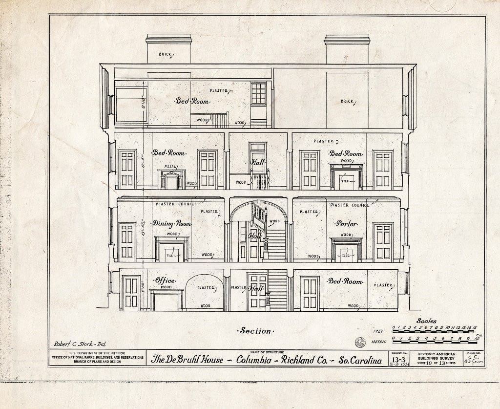 Blueprint HABS SC,40-COLUM,1- (Sheet 10 of 13) - DeBruhl-Marshall House, 1401 Laurel Street, Columbia, Richland County, SC