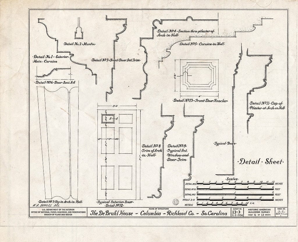 Blueprint HABS SC,40-COLUM,1- (Sheet 11 of 13) - DeBruhl-Marshall House, 1401 Laurel Street, Columbia, Richland County, SC