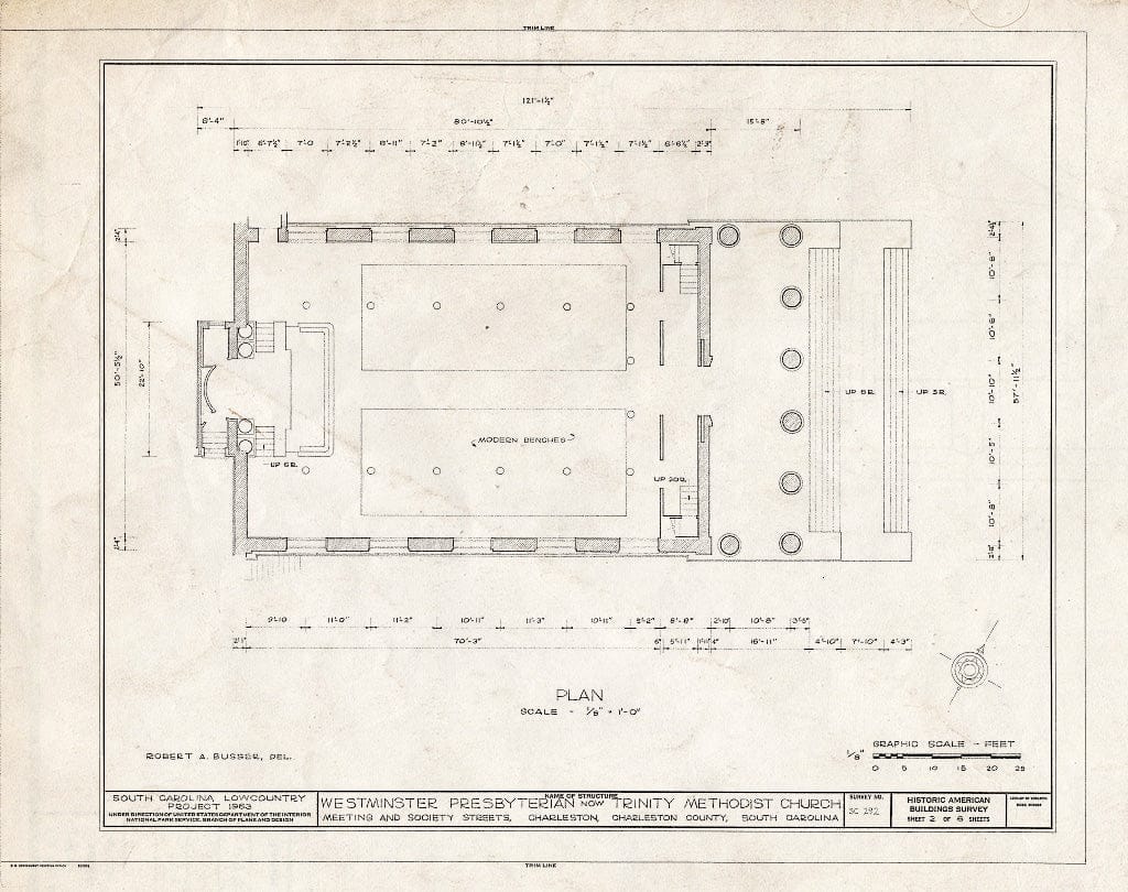 Blueprint HABS SC,10-Char,181- (Sheet 2 of 6) - Westminster Presbyterian Church, 273 Meeting Street, Charleston, Charleston County, SC