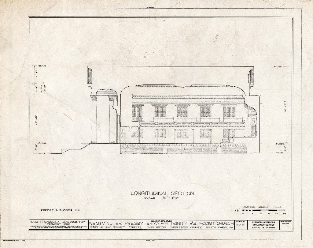 Blueprint HABS SC,10-Char,181- (Sheet 4 of 6) - Westminster Presbyterian Church, 273 Meeting Street, Charleston, Charleston County, SC